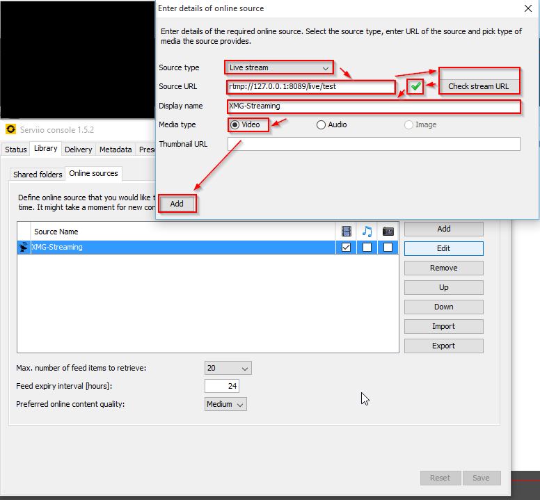 add-stream-to-serviio Screenshot Setup 'Serviio'